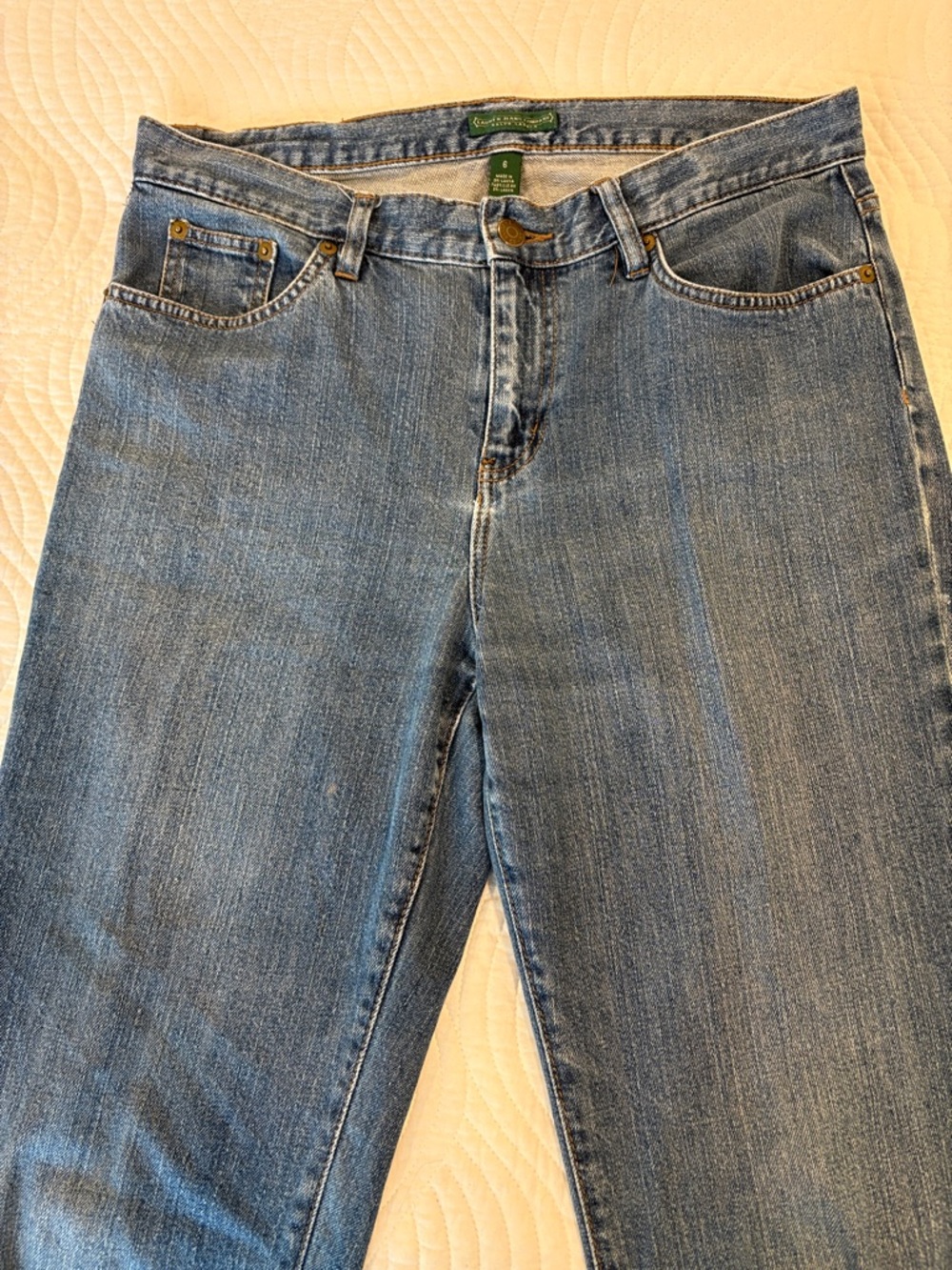 Vintage Lauren Ralph Lauren Women's Straight Leg Jeans in Medium Blue - Picture 4 of 8